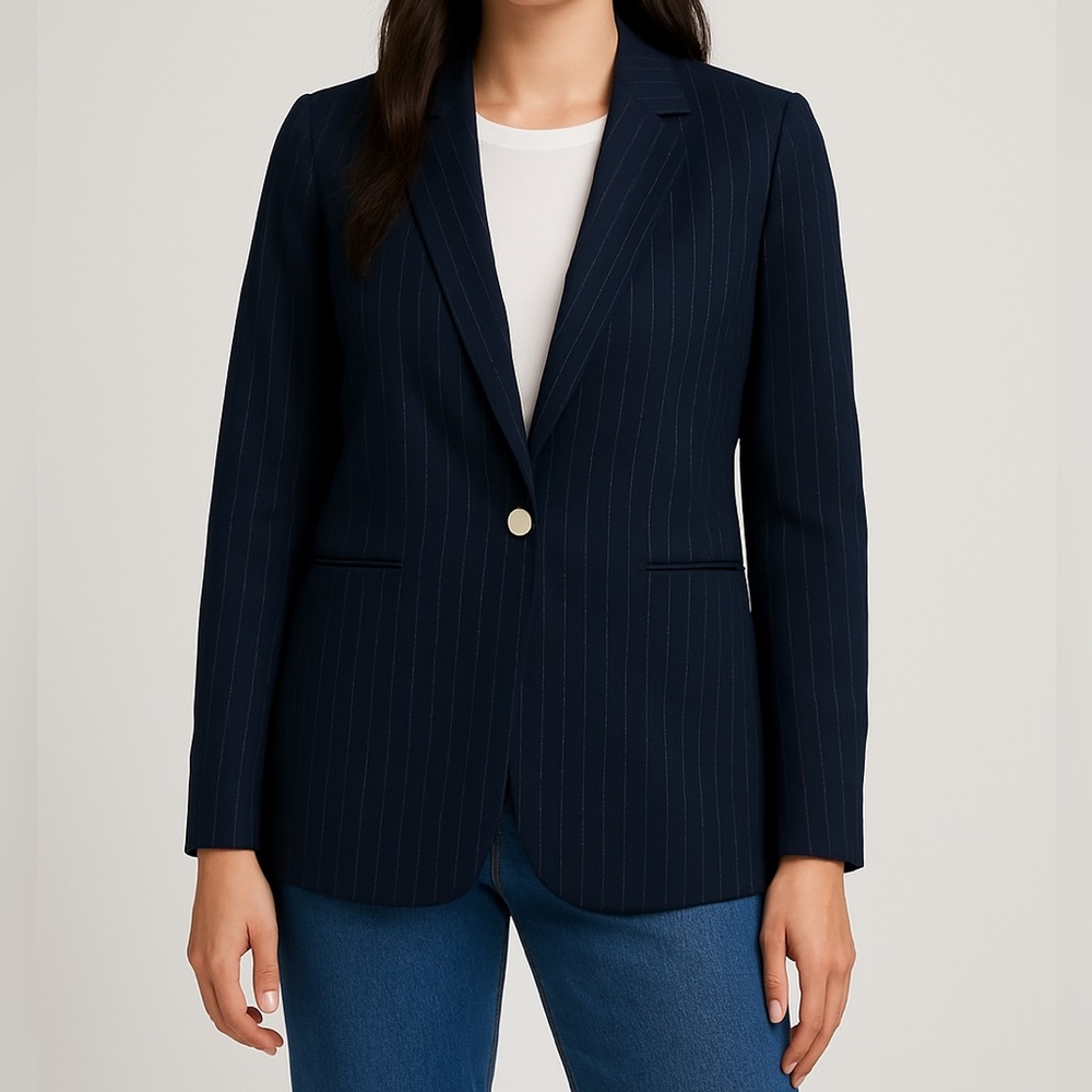 Ted Baker Navy with Silver Pinstripes Jacket Blazer Size 6 (Ted Baker 2)